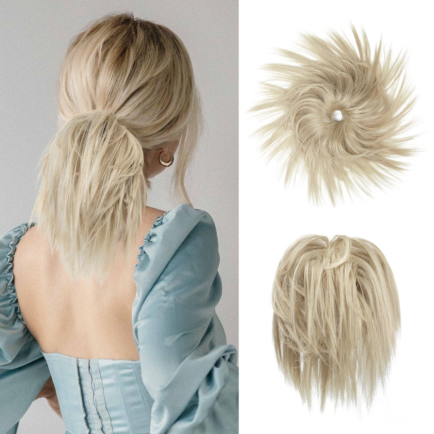 Messy ponytail extends hair without clip