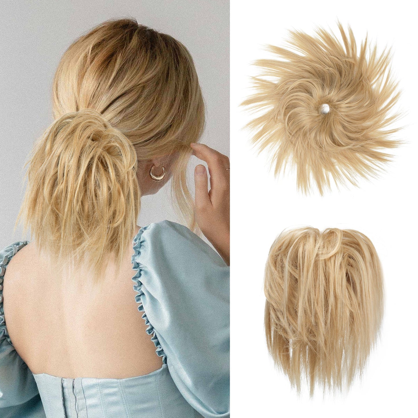 Messy ponytail extends hair without clip