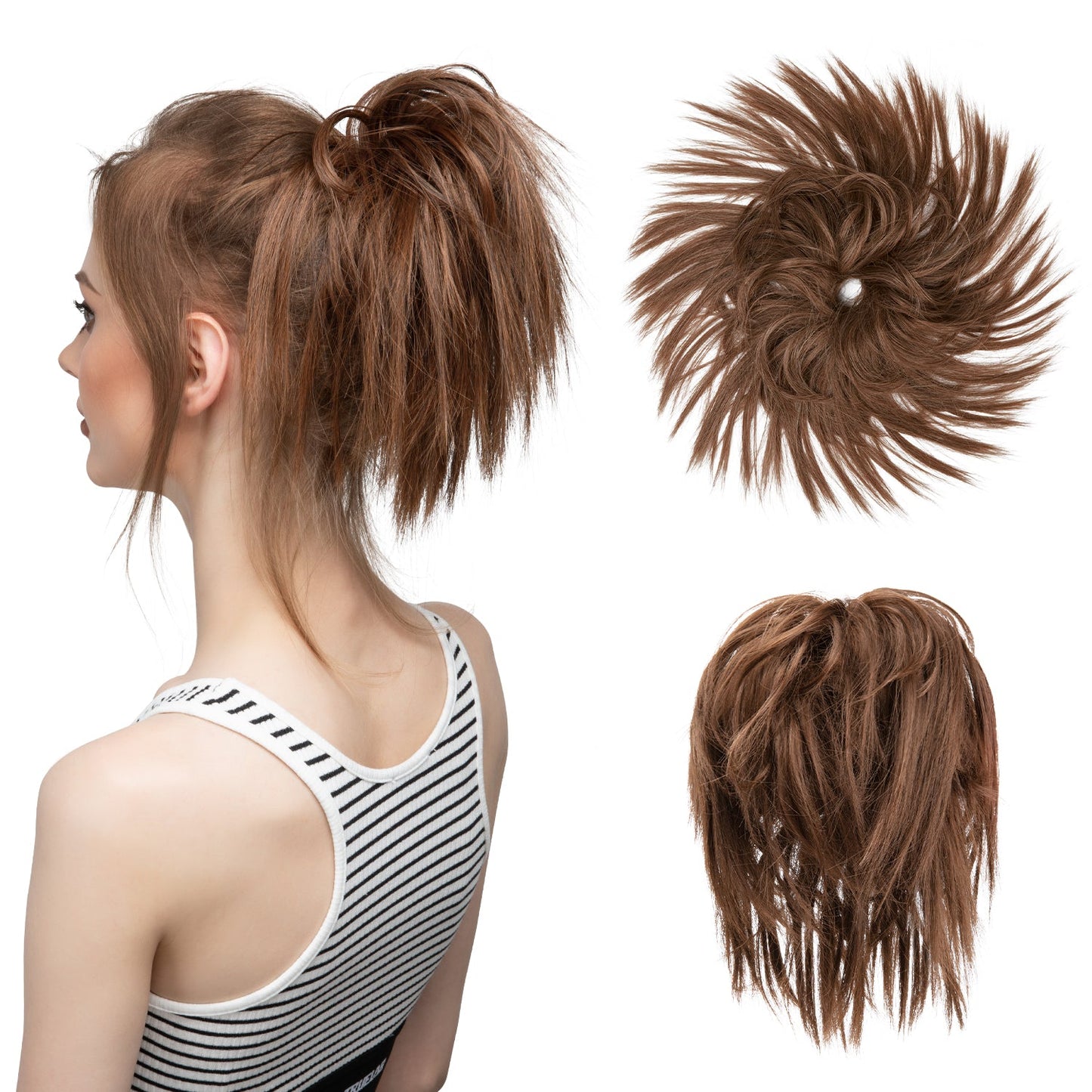 Messy ponytail extends hair without clip