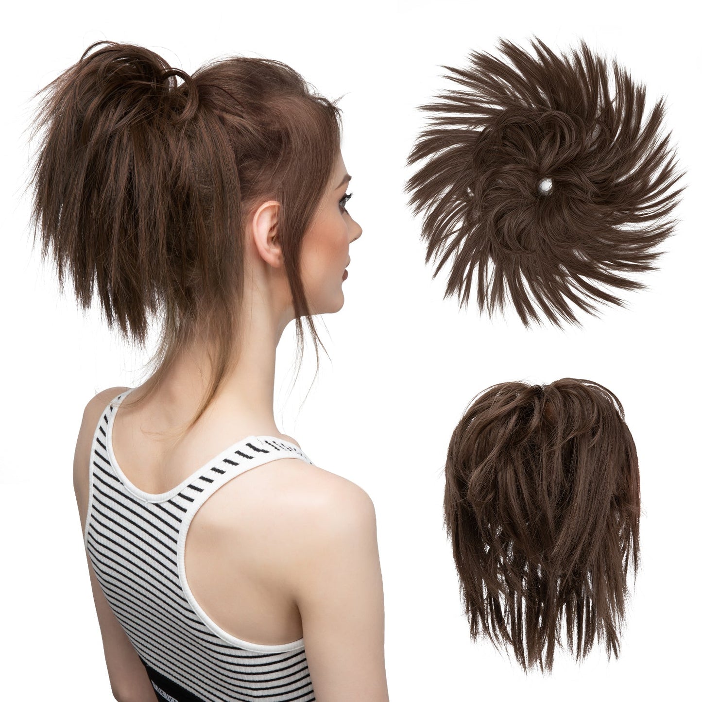 Messy ponytail extends hair without clip