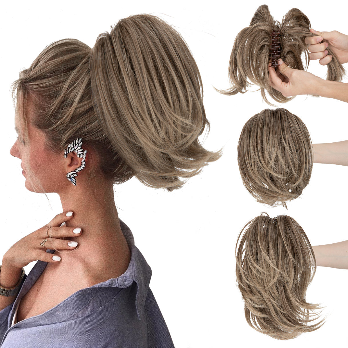 Synthetic Claw Clip In Ponytail Hair Extensions Diy Hairpiece Hair Bun