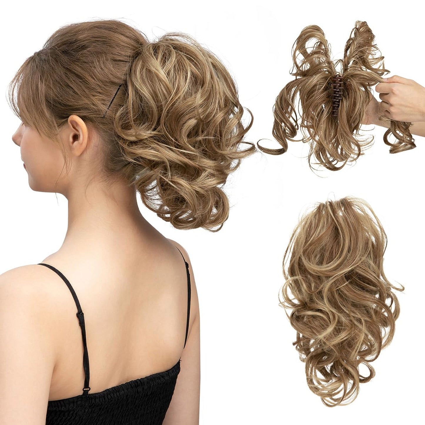 Claw Clip Short Ponytail Hair Extensions Bendable Metals Messy Bun