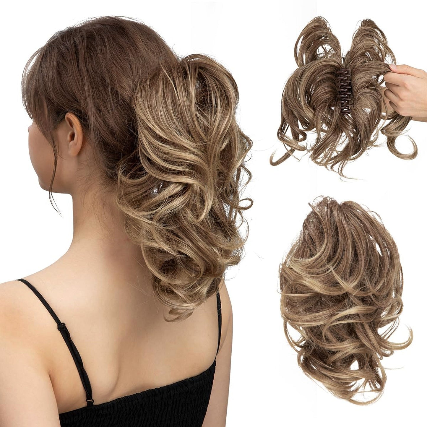 Claw Clip Short Ponytail Hair Extensions Bendable Metals Messy Bun