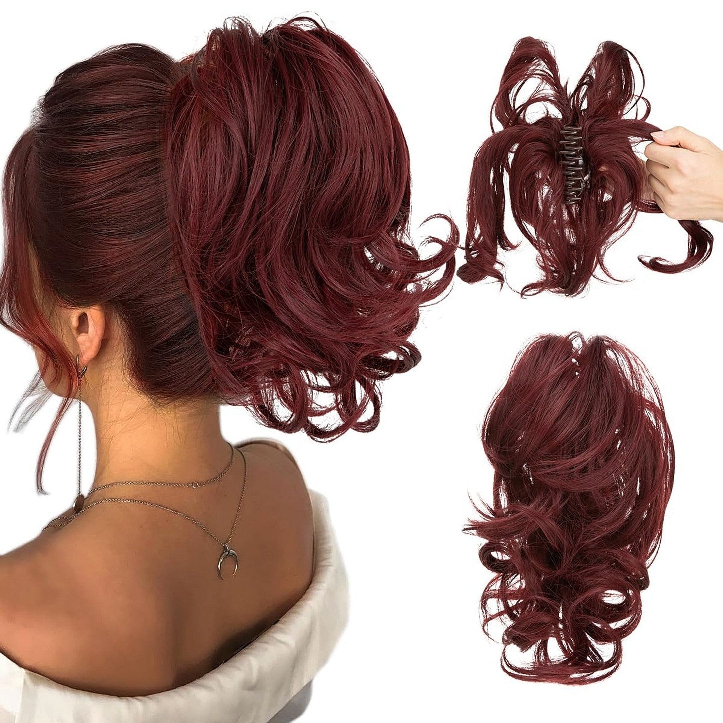 Claw Clip Short Ponytail Hair Extensions Bendable Metals Messy Bun
