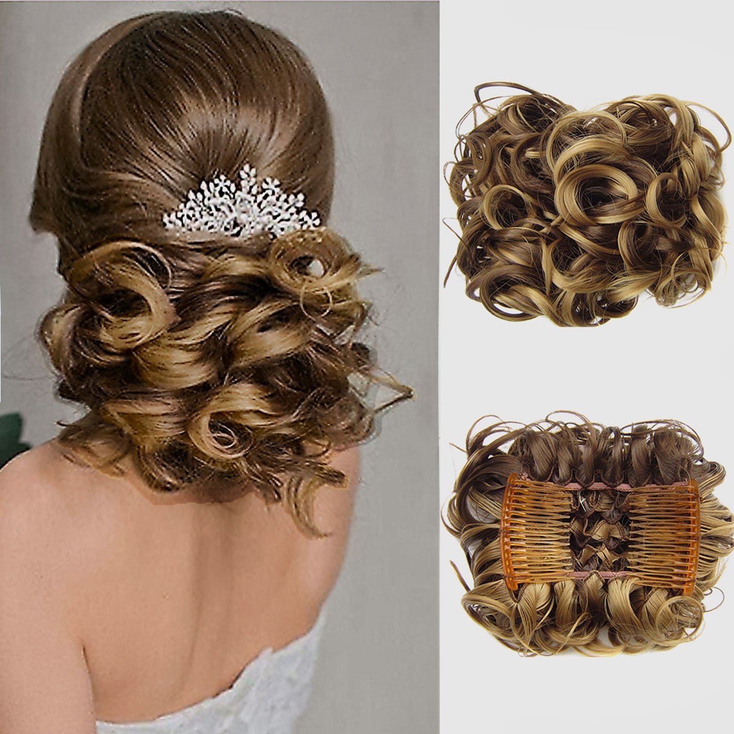 Short Messy Curly Dish Hair Bun Extension