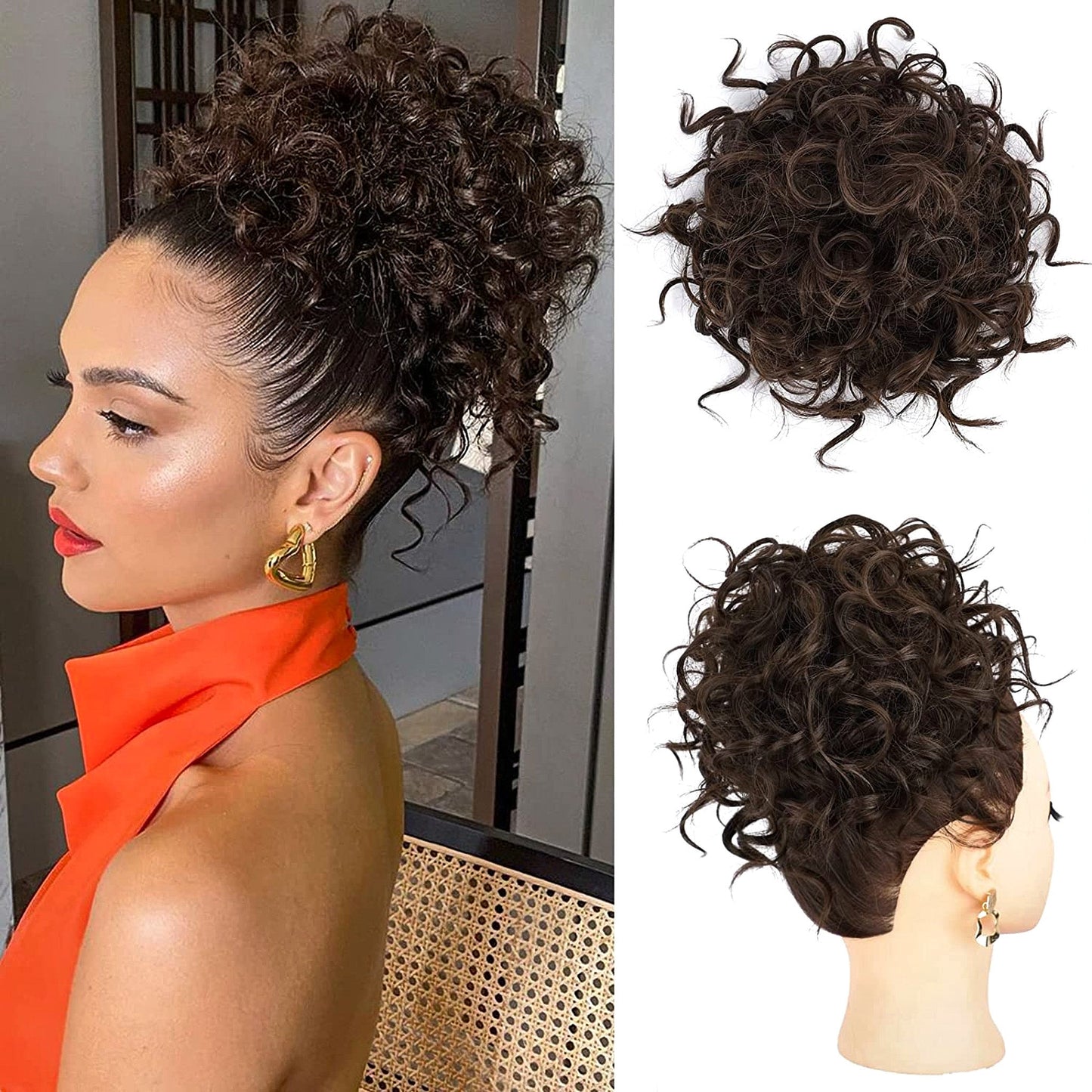 Curly Hair Bun, Elastic Drawstring Loose Wave Messy Hair Bun