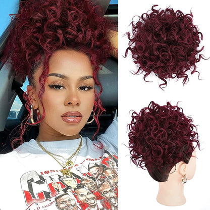 Curly Hair Bun, Elastic Drawstring Loose Wave Messy Hair Bun