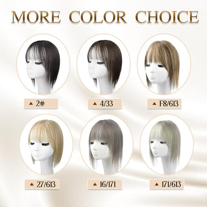 100% Human Hair Toppers for Women Adding Hair Volume Topper with Bangs 12 inches Invisible