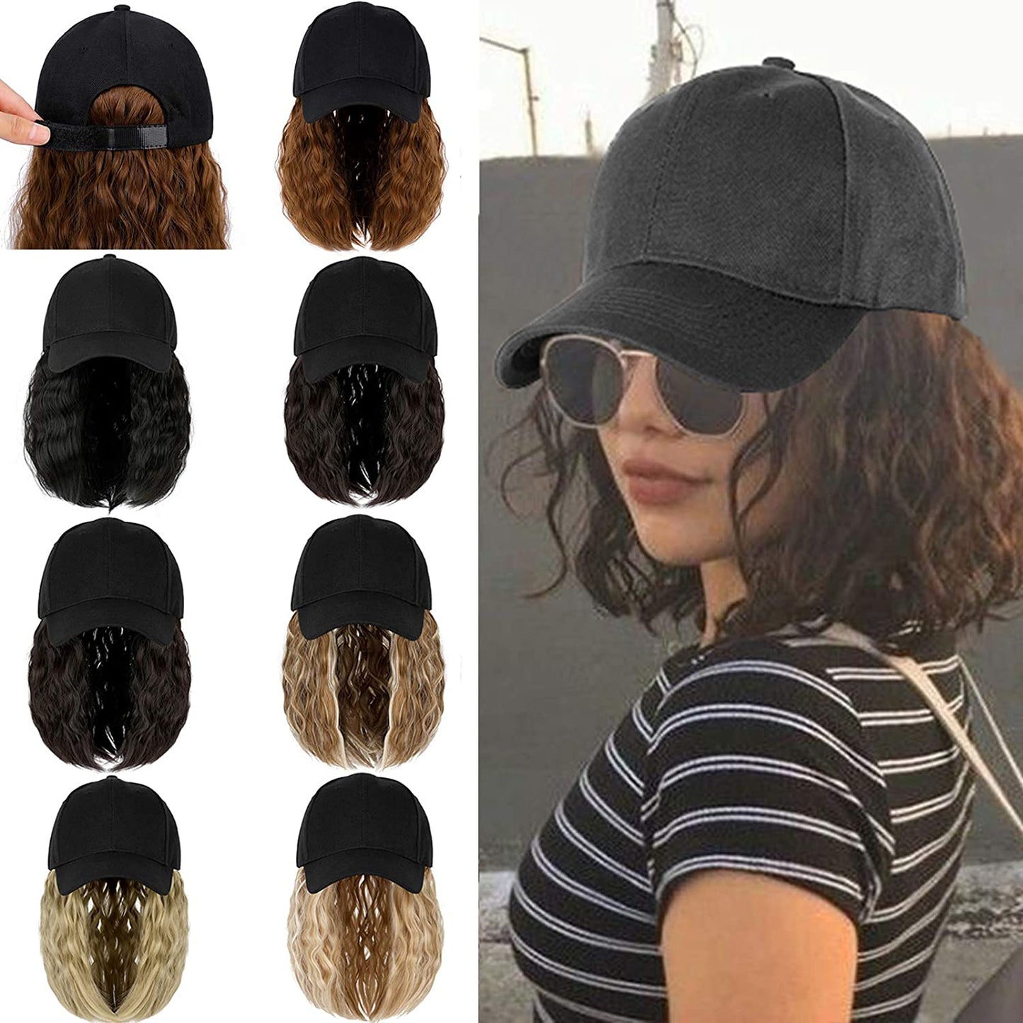 Ins Hot Baseball Cap Hair with 14 inch Wave Curly Bob  Wig