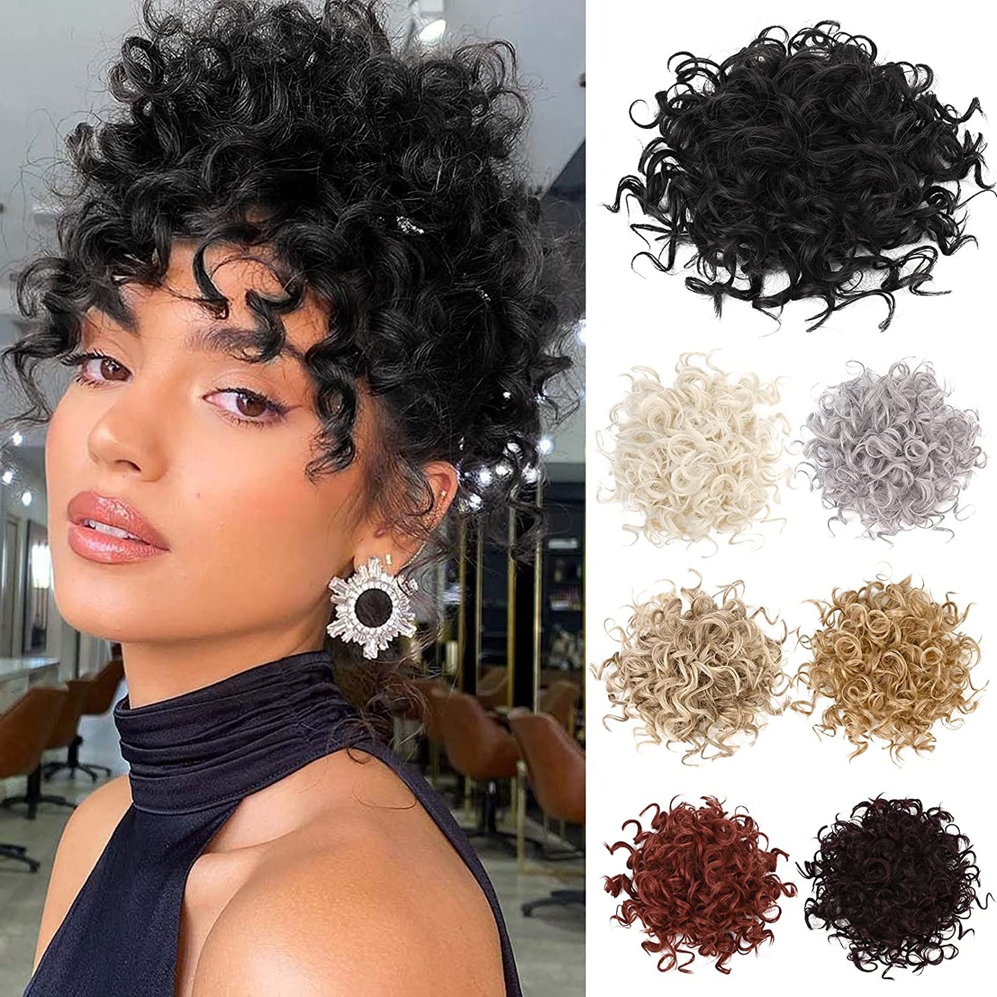 Curly Hair Bun, Elastic Drawstring Loose Wave Messy Hair Bun