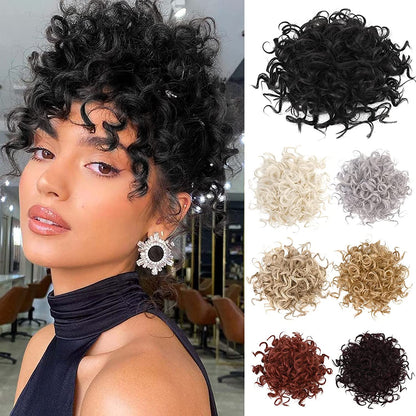 Curly Hair Bun, Elastic Drawstring Loose Wave Messy Hair Bun