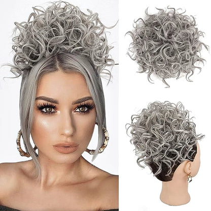 Curly Hair Bun, Elastic Drawstring Loose Wave Messy Hair Bun